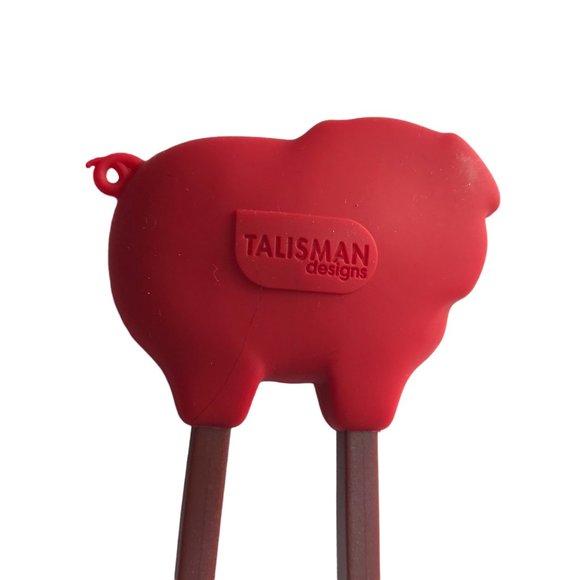 Red Silicone Pig Brown Chopsticks Kids Practice by Talisman Designs. Red - Picture 4 of 5
